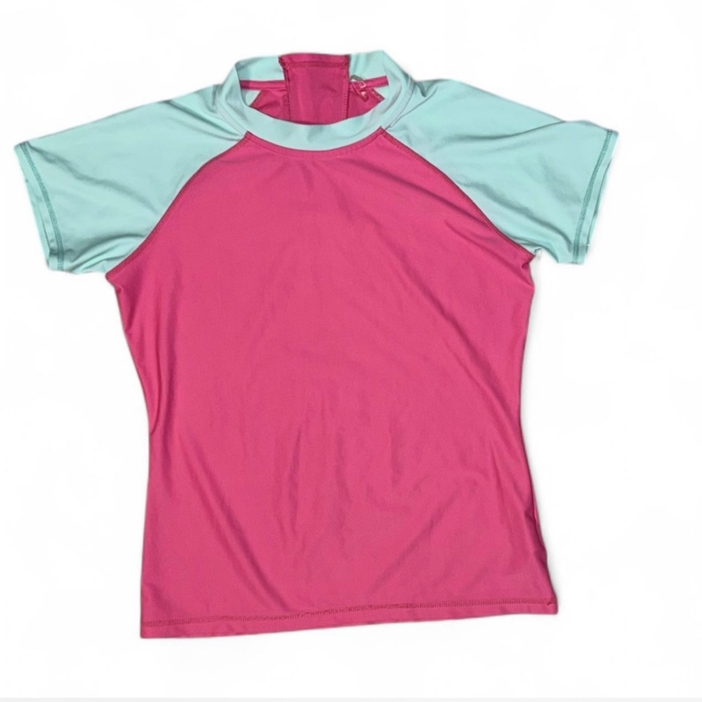 Eddie Bauer Pink and blue short sleeve rash guard #beachwear  Size 10/12youth